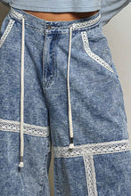 Load image into Gallery viewer, POL Midi Length Pants with Lace Ruffle Details in Denim