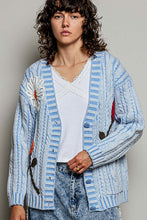 Load image into Gallery viewer, POL Knit Cardigan with Flower Details in Sky Blue
