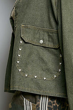 Load image into Gallery viewer, POL Western-Inspired Woven Twill Work Jacket in Olive/Camel