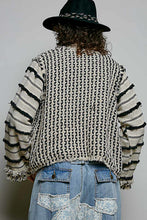 Load image into Gallery viewer, POL Textured Geometric Fringe Cardigan in Natural Multi