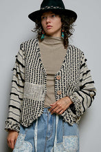Load image into Gallery viewer, POL Textured Geometric Fringe Cardigan in Natural Multi