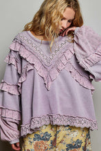 Load image into Gallery viewer, POL Knit Top with Ruffle Detailed Mixed Lace in Powder Lilac