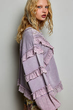Load image into Gallery viewer, POL Knit Top with Ruffle Detailed Mixed Lace in Powder Lilac