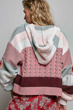 Load image into Gallery viewer, POL Chenille Patchwork Floral Hooded Cardigan in Rosewood Multi