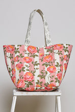 Load image into Gallery viewer, POL Vintage Rose Quilted Tote Bag in Pink Multi
