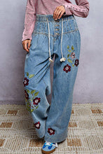 Load image into Gallery viewer, POL Floral Embroidered Wide-Leg Twill Pants in Denim