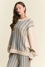 Load image into Gallery viewer, J.nna Vertical Stripe Dolman Sweater in Blue Beige