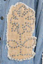 Load image into Gallery viewer, POL Denim Striped Jacket with Studded Flower Patches in Stripe Denim