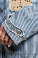 Load image into Gallery viewer, POL Denim Striped Jacket with Studded Flower Patches in Stripe Denim