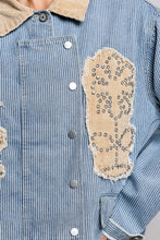 Load image into Gallery viewer, POL Denim Striped Jacket with Studded Flower Patches in Stripe Denim