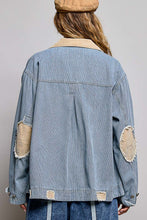 Load image into Gallery viewer, POL Denim Striped Jacket with Studded Flower Patches in Stripe Denim