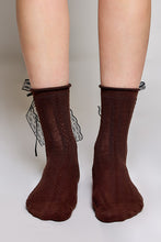 Load image into Gallery viewer, POL Cable Knit Lace Cuff Crew Socks