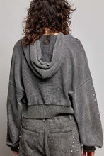 Load image into Gallery viewer, POL Studded Sleeve Washed Thermal Hoodie Top in Moss Green
