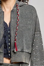 Load image into Gallery viewer, POL Studded Sleeve Washed Thermal Hoodie Top in Moss Green