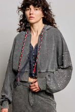 Load image into Gallery viewer, POL Studded Sleeve Washed Thermal Hoodie Top in Moss Green