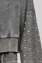 Load image into Gallery viewer, POL Studded Sleeve Washed Thermal Hoodie Top in Moss Green
