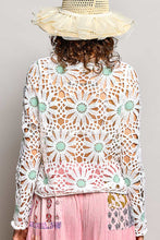 Load image into Gallery viewer, POL Flower Knit Crochet Top in Off White/Mint
