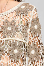 Load image into Gallery viewer, POL Scalloped Floral Crochet Knit Top in Mocha Multi