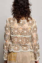 Load image into Gallery viewer, POL Scalloped Floral Crochet Knit Top in Mocha Multi