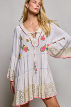 Load image into Gallery viewer, POL Linen Embroidered Sequin Dress in Natural Multi
