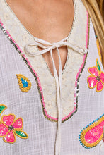 Load image into Gallery viewer, POL Linen Embroidered Sequin Dress in Natural Multi