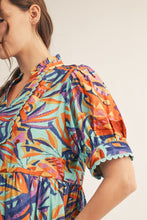 Load image into Gallery viewer, Jodifl Tropical Print Midi Dress with Scalloped Trim Detail in Aqua Blue