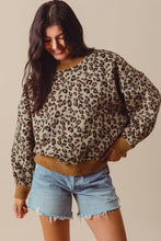 Load image into Gallery viewer, So Me Fuzzy Knit Sweater with Leopard Print in Oatmeal
