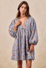 Load image into Gallery viewer, BiBi Washed Denim Floral Print Mini Dress in Denim