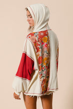 Load image into Gallery viewer, BiBi Mixed Floral and Solid Knit Hooded Top in Oatmeal/Rust