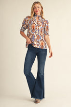 Load image into Gallery viewer, Jodifl Smocking Detail Boho Print Blouse in Off White/Blue