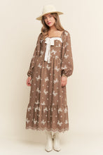 Load image into Gallery viewer, J.nna Flowers & Ribbon Bows Embroidered Maxi Dress in Mocha