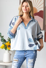 Load image into Gallery viewer, Oli & Hali Collared Top with Eyelet Lace and Daisy Patches in Blue