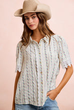 Load image into Gallery viewer, BiBi Floral Print Crinkle Top with Lace Details in Ivory Multi