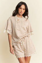 Load image into Gallery viewer, Davi & Dani Pearl Embellished and Lace Detailed Top in Beige