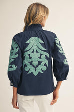 Load image into Gallery viewer, Jodifl Baroque Applique Detail Top in Navy