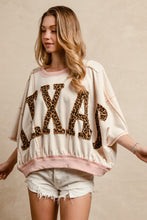 Load image into Gallery viewer, BiBi OVERSIZED Top with Leopard Print Letter Patchwork TEXAS in Oatmeal/D.Rose