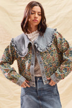 Load image into Gallery viewer, So Me Floral Jacquard Jacket with Denim Details in Oatmeal/Blue Multi