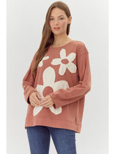 Load image into Gallery viewer, Jodifl Solid Color Top with Contrasting Color Flower Patches in Brick