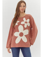 Load image into Gallery viewer, Jodifl Solid Color Top with Contrasting Color Flower Patches in Brick