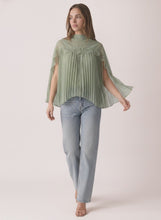 Load image into Gallery viewer, Lena Pleated Flowy Cape Blouse in Sage