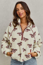 Load image into Gallery viewer, So Me Bow Pattern Sherpa Jacket in Cream/Brown