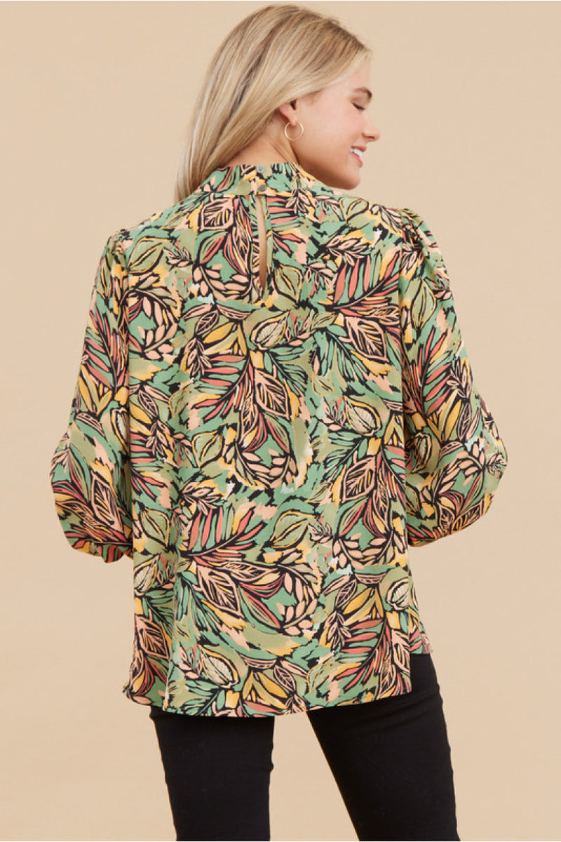 Jodifl Mixed Print Mock Neck Top in Green Mix – June Adel