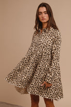 Load image into Gallery viewer, BiBi Leopard Print Washed Denim Button Down Dress in Oatmeal