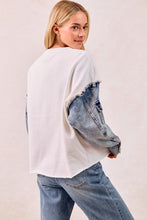 Load image into Gallery viewer, BiBi Sweatshirt with Denim Sleeves and GAMEDAY Letter Patches in Ivory