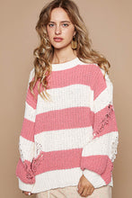 Load image into Gallery viewer, POL Chenille Striped Distressed Sweater in Cream/Pink
