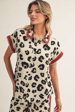 Load image into Gallery viewer, Jodifl Color Band Accent Button Down Leopard Top in Red/Animal
