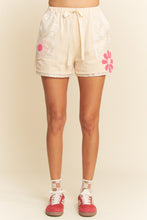 Load image into Gallery viewer, Davi & Dani Knit and Lace Shorts with Flower Patches in Beige Multi