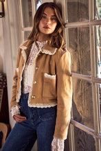 Load image into Gallery viewer, So Me Suede Jacket with Contrasting lace Trim in Camel