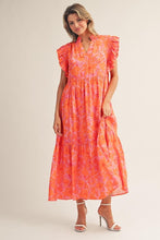 Load image into Gallery viewer, Jodifl Tropical Bloom Ruffle Sleeve Midi Dress in Orange