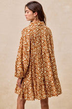 Load image into Gallery viewer, BiBi Floral Print Shirring Half Button Front Mini Dress in Rust